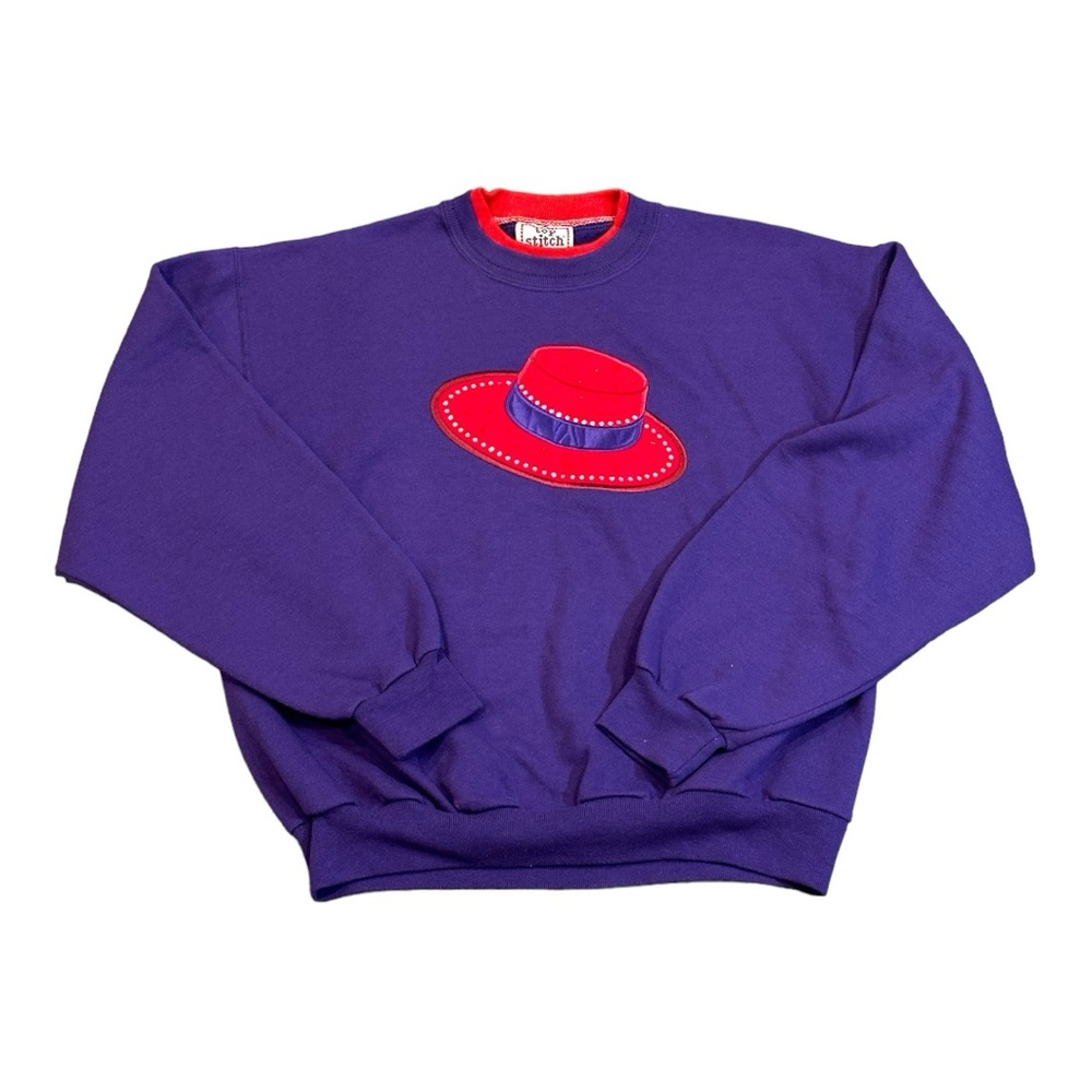 VTG 90s Top Stitch Morning Sun Top Hat Grandma Embroidered Crewneck Sweatshirt